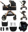 Kinderkraft ESME Pushchair 3-in-1 Complete Set up to 26 kg, Combination Pram Travel Systems with Baby Seat I-size 40-75 cm, Folding, Reclining Position, Black